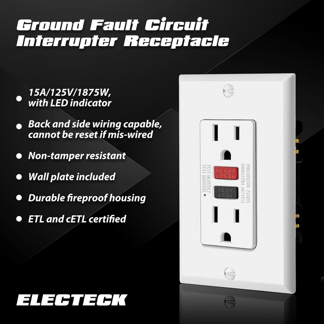 Alt view image 9 of 14 - 5 Pack 15A GFCI Outlets, Decor GFI Receptacles, ETL Listed Slim Design, Non-Tamper Resistant with LED Indicator, 15 Amp Ground Fault Circuit Interrupter, Wallplate Included