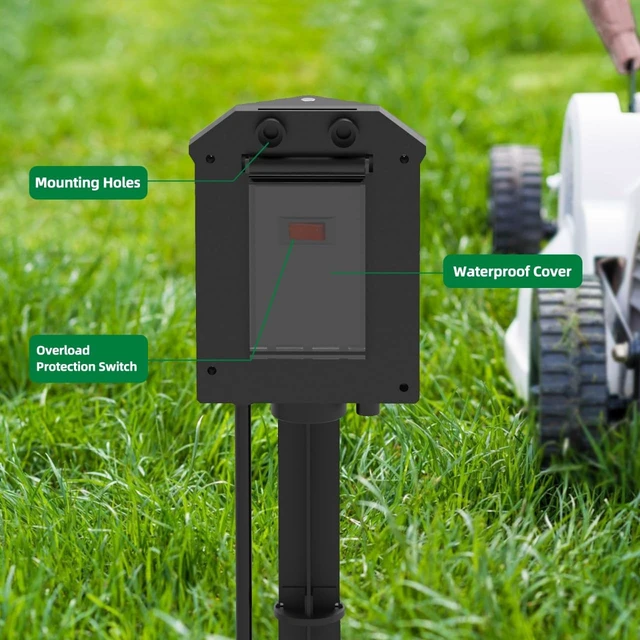 Alt view image 10 of 12 - Outdoor Power Strip Weatherproof, 15 FT Extension Cord with Stake, 6 Grounded Outlets for Christmas Yard Decorations and Inflatables, 15A/1875W, ETL Listed