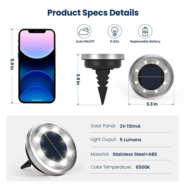 Alt view image 11 of 12 - 16 Pack Solar Ground Lights Outdoor, Backyard Decor Cool White IP65 Waterproof Stainless Steel Landscape Lighting for Walkway, Driveway, Pathway, Garden, Patio