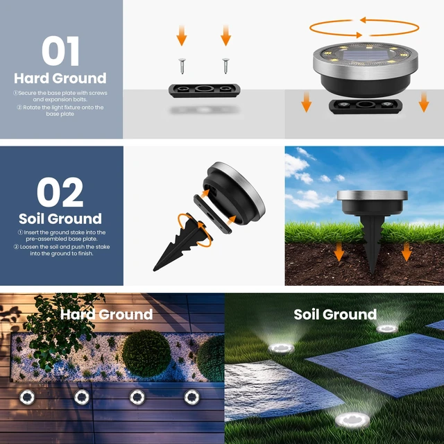 Alt view image 10 of 12 - 16 Pack Solar Ground Lights Outdoor, Backyard Decor Cool White IP65 Waterproof Stainless Steel Landscape Lighting for Walkway, Driveway, Pathway, Garden, Patio