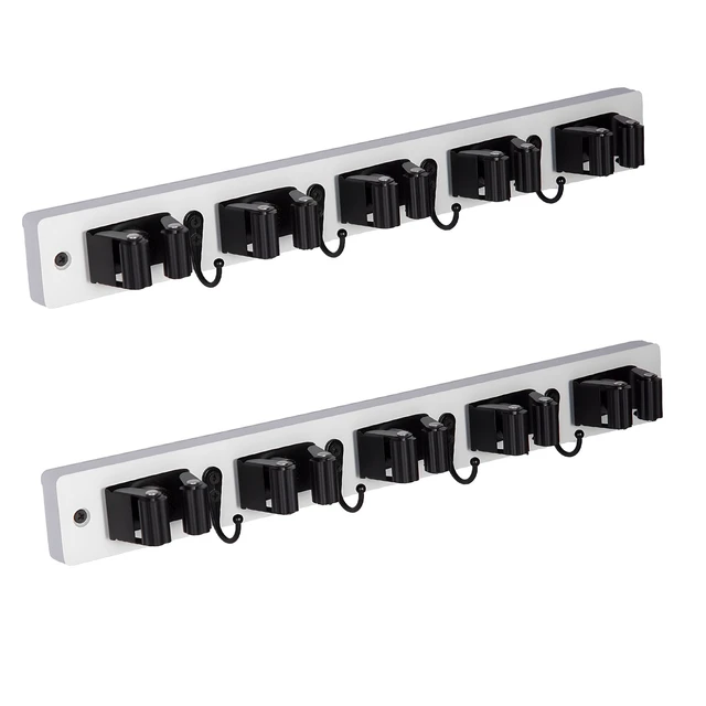Alt view image 8 of 14 - 2 Pack Broom Holder Wall Mount With 5 Slots & 4 HooksRustic Wood Broom & Mop HangerWall Mounted Garden & Garage Tool Storage Organizer Rack for Closet Laundry Room or Kitchen Wall Decor White