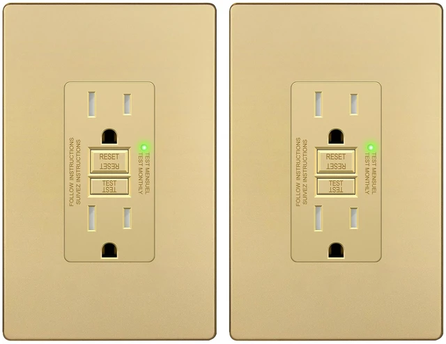 Alt view image 8 of 14 - GFCI Outlet 15Amp, GFCI Receptacle, ETL Listed, Matte Gold, 2-Pack Tamper-Resistant, Ground Fault Protection, Self-Test, LED Indicator, No-False-Trip Performance, Screwless Wall Plate, Anti-In