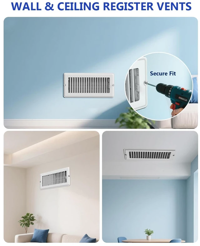 Alt view image 13 of 14 - 4x12 Floor Register, 5-Pack White Vent Covers for Home Floor Wall Ceiling Heavy Duty Steel Floor Vents, Quiet & Anti-Rust Adjustable Air Vent Cover, 10 Screws Include, Fits 4" x 12" Duct Opening