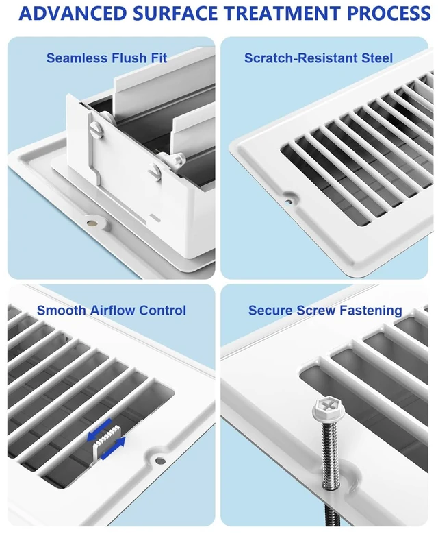 Alt view image 11 of 14 - 4x12 Floor Register, 5-Pack White Vent Covers for Home Floor Wall Ceiling Heavy Duty Steel Floor Vents, Quiet & Anti-Rust Adjustable Air Vent Cover, 10 Screws Include, Fits 4" x 12" Duct Opening