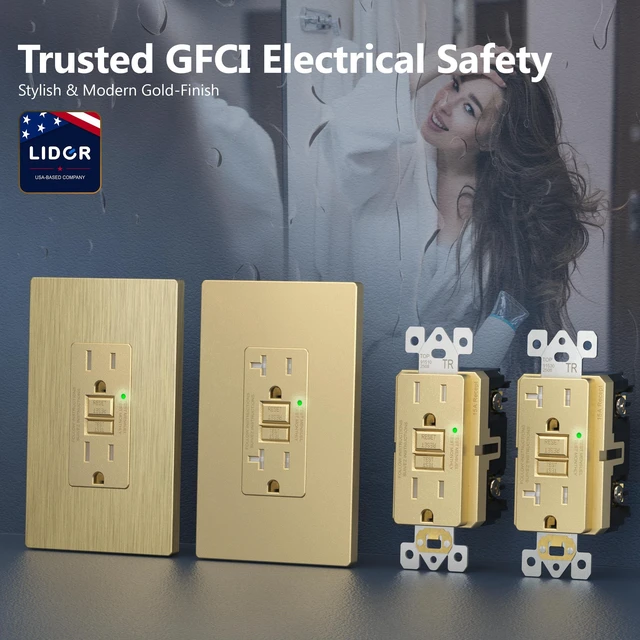 Alt view image 13 of 14 - GFCI Outlet 15Amp, Brushed Wall Plate, ETL Listed, Matte Gold, 2-Pack Tamper-Resistant, LED Indicator, Screwless Wall Plate, GFCI Receptacle, Thermoplastic, No-False-Trip, Matte Gold