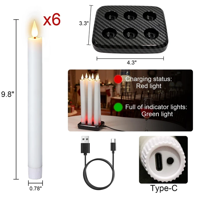 Alt view image 14 of 14 - Rechargeable Flameless Taper Candles Charging Base & 2 Remote White LED Candles Battery Operated, Real Wax Rechargeable Candlesticks, Christmas Wedding Party Home Decor, 6 Pack, 0.78 x 9.8 In