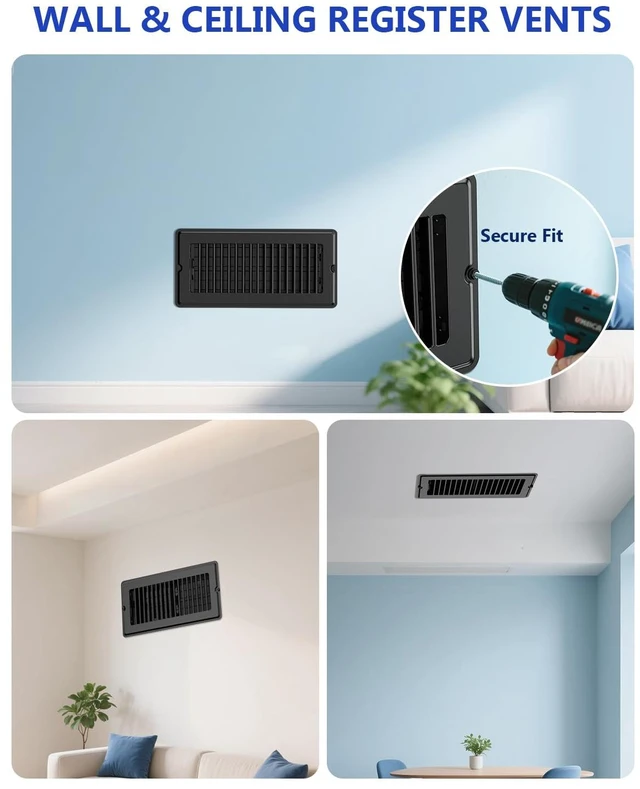 Alt view image 13 of 14 - 4x12 Floor Register Vent Covers for Home Floor Wall Ceiling Black 5-Pack Heavy Duty Steel Floor Vents, Quiet & Anti-Rust Adjustable Air Vent Cover, 10 Screws Include, Fits 4" x 12" Duct Opening