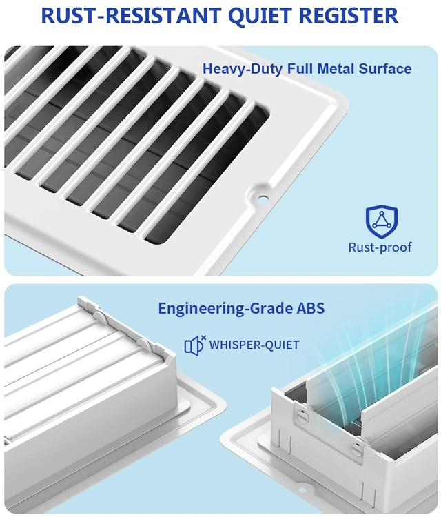 Alt view image 12 of 14 - 4x12 Floor Register, 5-Pack White Vent Covers for Home Floor Wall Ceiling Heavy Duty Steel Floor Vents, Quiet & Anti-Rust Adjustable Air Vent Cover, 10 Screws Include, Fits 4" x 12" Duct Opening