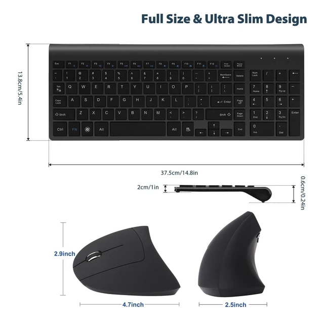 Alt view image 10 of 10 - Fonicer Left Handed 2.4GHz Wireless Vertical Ergonomic Mouse and Keyboard Combo Ultra-Thin Portable Size for PC Desktop Computer Laptop Mac Tablet, Black