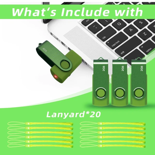 Alt view image 10 of 10 - XUANREG 20PCS USB Flash Drive 2GB,USB 2.0 Thumb USB Drives with 20 Lanyards Flash Drive Green 2GB