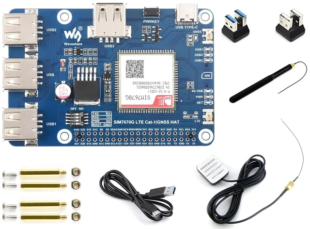 Alt view image 6 of 10 - SIM7670G LTE Cat-1/GNSS HAT Board for Raspberry Pi 5/ 4B/ 3B+/3B/ Zero W/Zero 2W, Support Global Multi-Band LTE 4G Cat-1/ GNSS Positioning/Dial-up on Windows/Linux/, with 3X USB 2.0 Extended Ports