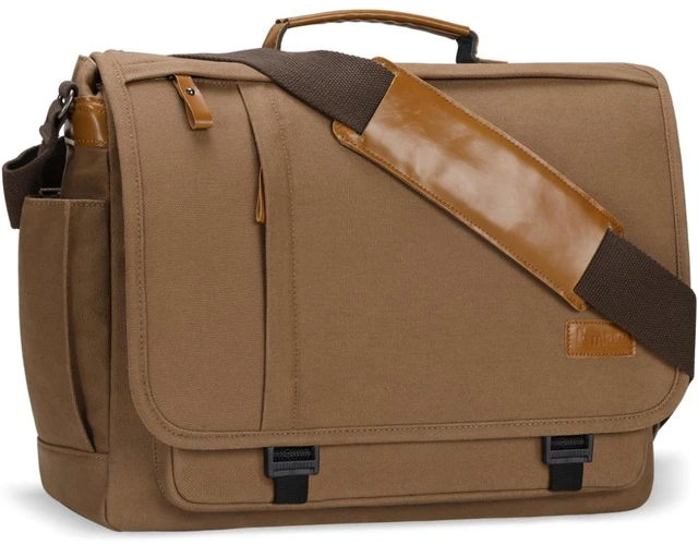Alt view image 6 of 10 - ESTARER Messenger Bag 17-17.3 Inch, Men's Computer Bag Water-resistant Canvas, Laptop Shoulder Bag for Travel Work College, Brown