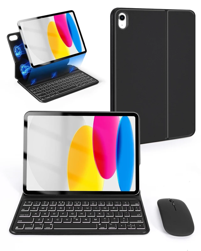 Alt view image 6 of 10 - Keyboard Case for iPad 10th Generation 10.9 inch 2022 and iPad 11th Generation A16 11 inch 2025, Not Removable Bluetooth Keyboard Case with Wireless Keyboard and Mouse for ipad 10th/11th Gen, Black