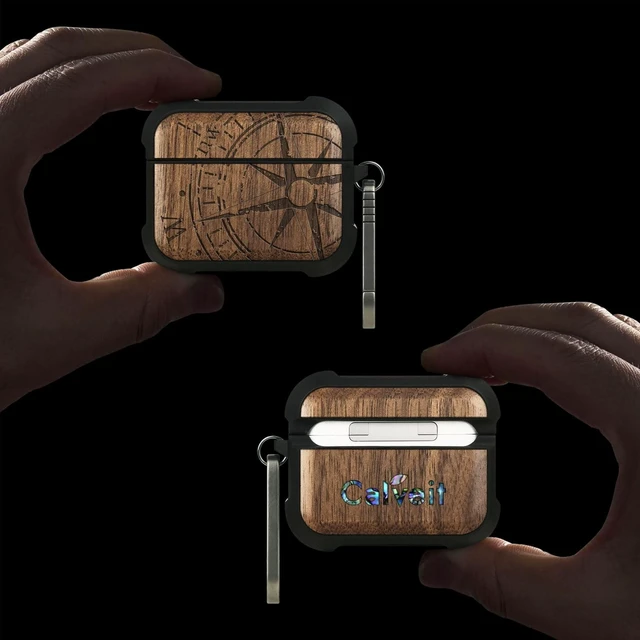 Alt view image 7 of 10 - Carveit Wooden Case for AirPods Pro 2nd/1st Gen Case, Wood Artisan Engraved & TPU Shockproof Cover, Titanium Quick Released Clasp, Wireless Chargers Compatible (The Incomplete Compass) Walnut
