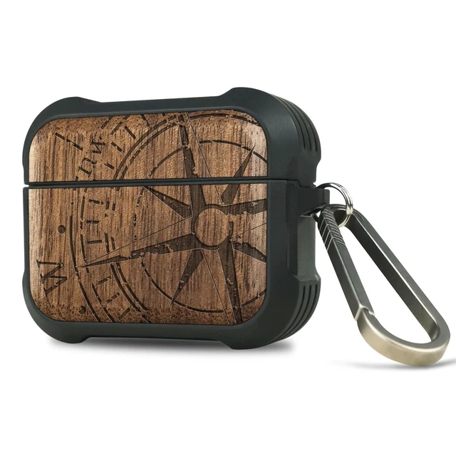 Alt view image 6 of 10 - Carveit Wooden Case for AirPods Pro 2nd/1st Gen Case, Wood Artisan Engraved & TPU Shockproof Cover, Titanium Quick Released Clasp, Wireless Chargers Compatible (The Incomplete Compass) Walnut