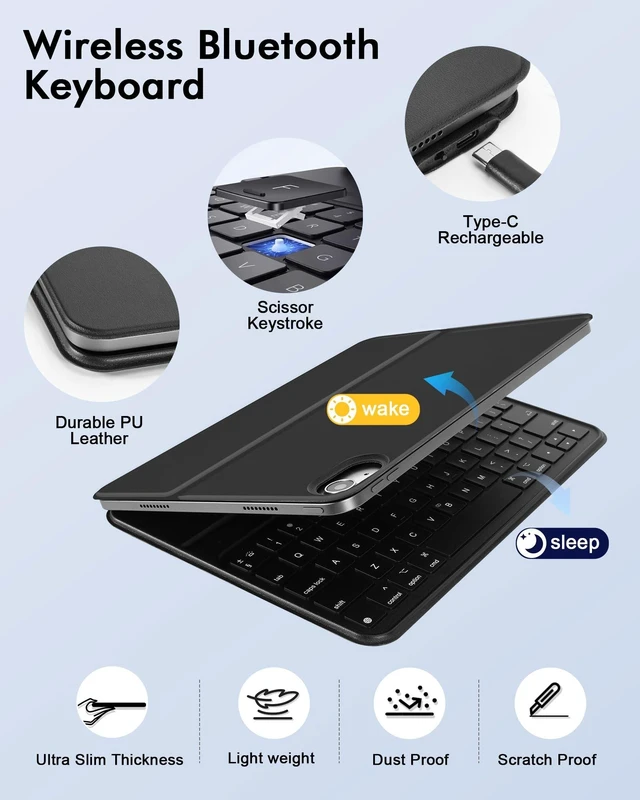 Alt view image 9 of 10 - Keyboard Case for iPad 10th Generation 10.9 inch 2022 and iPad 11th Generation A16 11 inch 2025, Not Removable Bluetooth Keyboard Case with Wireless Keyboard and Mouse for ipad 10th/11th Gen, Black