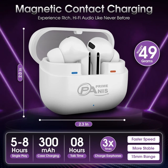 Alt view image 6 of 8 - PRIME ANIS Buds3 Pro TWS Wireless Earbuds, Bluetooth v5.4 Headphones, HiFi Stereo Deep Bass,USB-C ^^ iOS/Android Compatible Earphones (White)