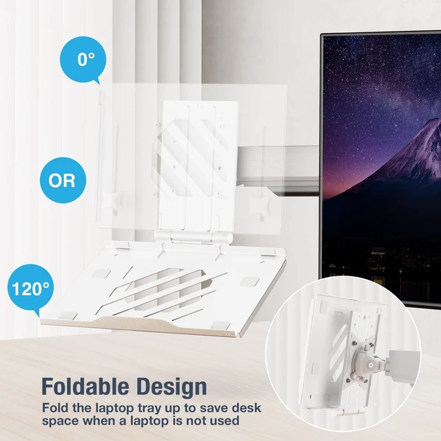 Alt view image 10 of 10 - AVLT Adjustable Laptop Tray with Support for 120mm Fan Compatible with VESA 75x75 Monitor Arm - Fits Up to 17 Inch Laptop - White (Fan Not Included)