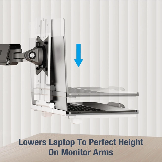 Alt view image 8 of 10 - AVLT Adjustable Laptop Tray with Support for 120mm Fan Compatible with VESA 75x75 Monitor Arm - Fits Up to 17 Inch Laptop - White (Fan Not Included)