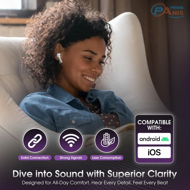 Alt view image 7 of 8 - PRIME ANIS Buds3 Pro TWS Wireless Earbuds, Bluetooth v5.4 Headphones, HiFi Stereo Deep Bass,USB-C ^^ iOS/Android Compatible Earphones (White)