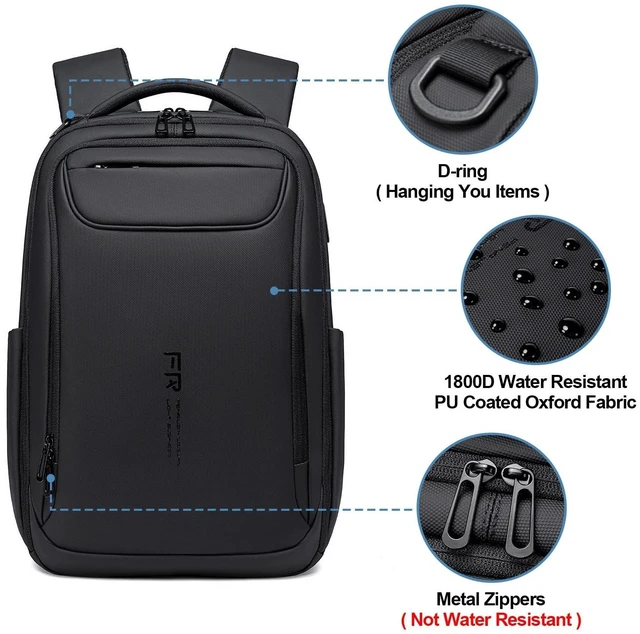 Alt view image 9 of 10 - FENRUIEN Expandable Travel Backpack 15.6 Inch, Water Resistant Backpack with USB Charging Port, Black Laptop Bag for Work/Commuter/College