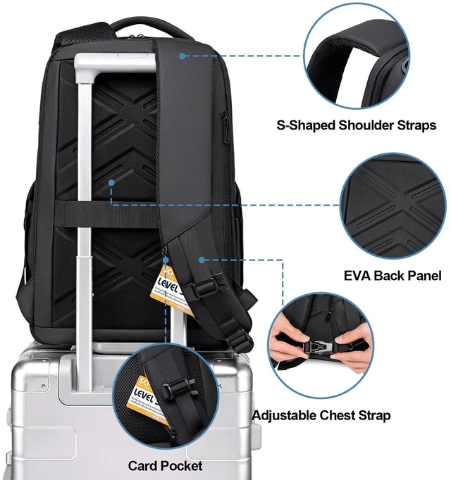 Alt view image 10 of 10 - FENRUIEN Expandable Travel Backpack 15.6 Inch, Water Resistant Backpack with USB Charging Port, Black Laptop Bag for Work/Commuter/College