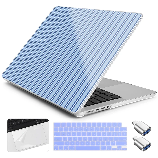 Alt view image 6 of 10 - Yebiseven for MacBook Pro 14 Inch Case M5 M4 M3 M2 M1 2025 2024-2021 Model A3434/A3112/A3401/A3185/A2918/A2992/A2779/A2442,Hard Shell with Keyboard Cover+Trackpad Film+OTG Adapter, Blue Stripes