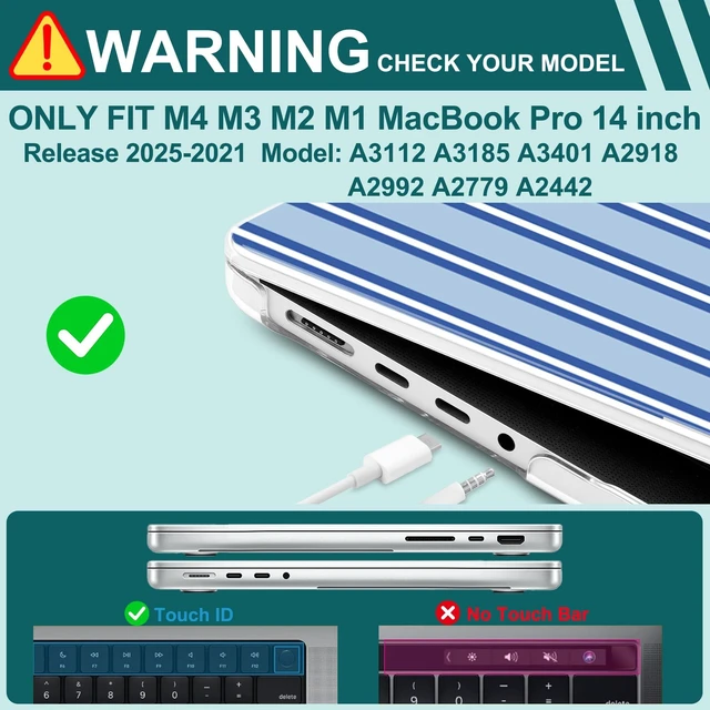 Alt view image 9 of 10 - Yebiseven for MacBook Pro 14 Inch Case M5 M4 M3 M2 M1 2025 2024-2021 Model A3434/A3112/A3401/A3185/A2918/A2992/A2779/A2442,Hard Shell with Keyboard Cover+Trackpad Film+OTG Adapter, Blue Stripes