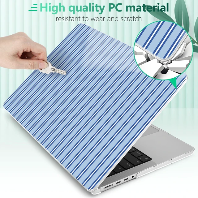 Alt view image 10 of 10 - Yebiseven for MacBook Pro 14 Inch Case M5 M4 M3 M2 M1 2025 2024-2021 Model A3434/A3112/A3401/A3185/A2918/A2992/A2779/A2442,Hard Shell with Keyboard Cover+Trackpad Film+OTG Adapter, Blue Stripes