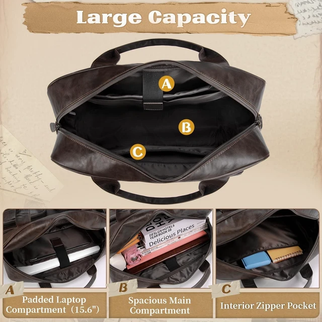 Alt view image 8 of 10 - RAINSMORE Vintage Messenger Bag for Men PU Vegan Leather Computer Laptop Bag 15.6 Inch Waterproof Briefcases for Men Retro Mens Briefcase Satchel Bag for Work Office Business Travel Coffee
