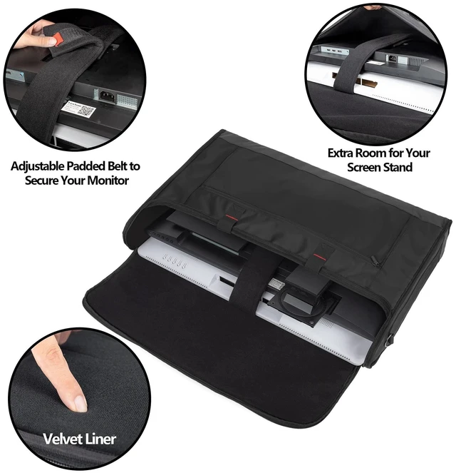 Alt view image 7 of 10 - Trunab Monitor Carrying Case 24-27 Inch Padded Travel Bag Hold Up to 2 LCD Screens/TVs, Not Compatible with iMac, with Accessories Pocket, Shoulder Strap, PU Bottom, Black