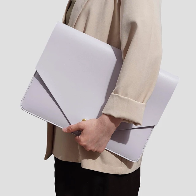 Alt view image 9 of 10 - Benfan PU Leather Laptop Sleeve for 15.3 inch MacBook Air 2023 2024, Surface Book 13.5, Surface Laptop Studio - Light Purple