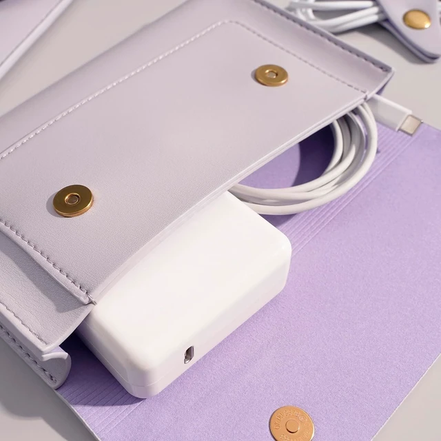 Alt view image 10 of 10 - Benfan PU Leather Laptop Sleeve for 15.3 inch MacBook Air 2023 2024, Surface Book 13.5, Surface Laptop Studio - Light Purple