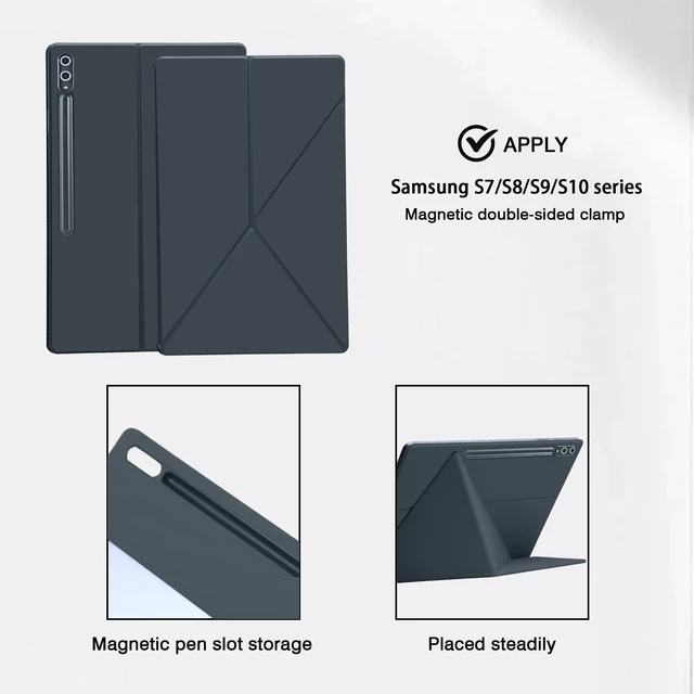 Alt view image 8 of 10 - Magnetic Case for Samsung Galaxy Tab S10 Plus 2024/S9 FE+/S9 Plus 12.4 Inch 2023 - Model SM-X820/X826B/X610/X616B/X810/X816B Tablet with S-Pen Holder, Auto Wake/Sleep Smart Tablet Cover, Grey