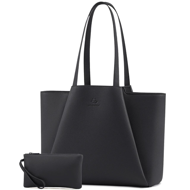 Alt view image 6 of 10 - LOVEVOOK Women's Lead Gray 15.6 Inch Laptop Tote Bag, Large Capacity Work Bag with Clutch, Water Resistant PU Leather, Reinforced Bottom