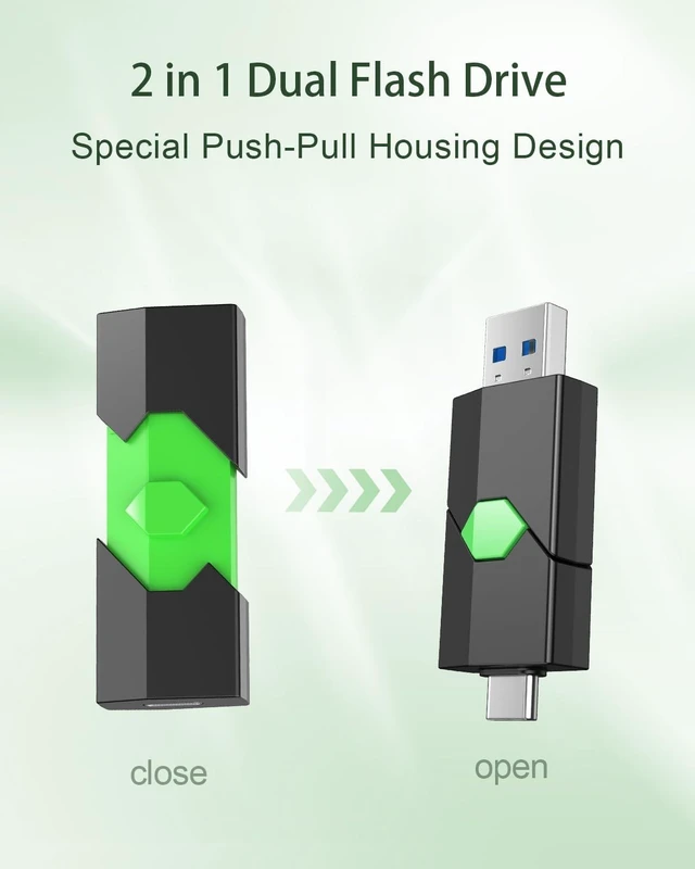 Alt view image 7 of 10 - K&ZZ 128GB USB Flash Drives 2 Pack Dual Type C + USB A Flash Drive 2 in 1 USB 3.0 Thumb Drive Push-Pull Cover Photo Stick