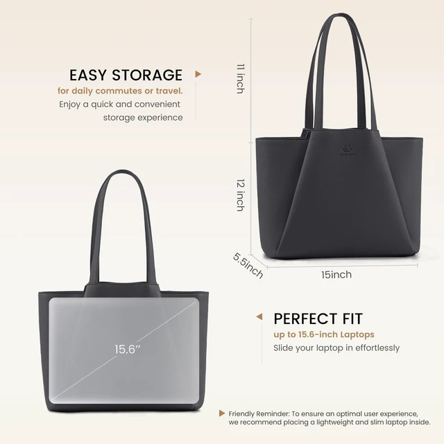 Alt view image 9 of 10 - LOVEVOOK Women's Lead Gray 15.6 Inch Laptop Tote Bag, Large Capacity Work Bag with Clutch, Water Resistant PU Leather, Reinforced Bottom