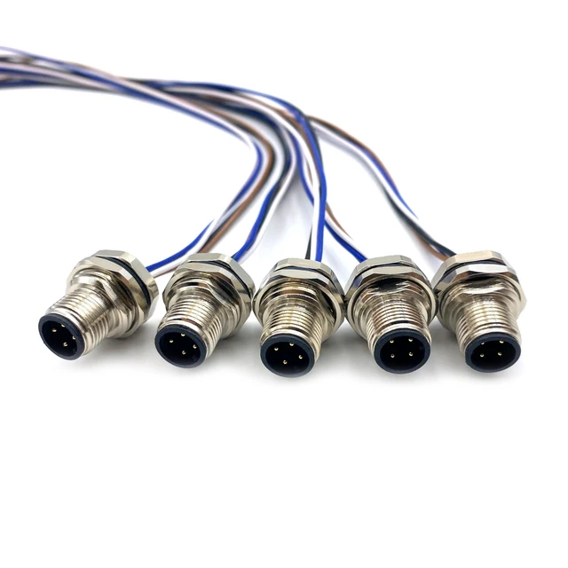 Alt view image 6 of 10 - 5Pcs 1.64ft M12 4 Pin A Code Male Connector Cable, IP67 Waterproof Front Mount Cable UnShielded Straight Aviation Socket Electrical Wire Sensor Receptacle 250V 4A (0.5Meter)
