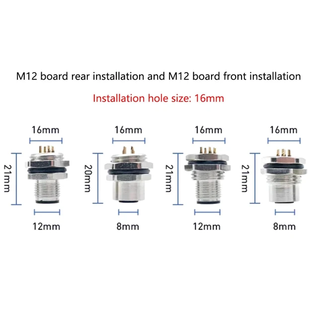 Alt view image 8 of 10 - 5Pcs 1.64ft M12 4 Pin A Code Male Connector Cable, IP67 Waterproof Front Mount Cable UnShielded Straight Aviation Socket Electrical Wire Sensor Receptacle 250V 4A (0.5Meter)