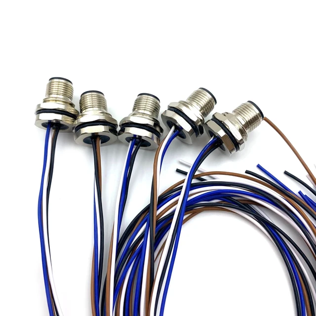 Alt view image 7 of 10 - 5Pcs 1.64ft M12 4 Pin A Code Male Connector Cable, IP67 Waterproof Front Mount Cable UnShielded Straight Aviation Socket Electrical Wire Sensor Receptacle 250V 4A (0.5Meter)