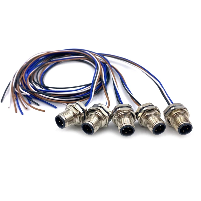 Alt view image 9 of 10 - 5Pcs 1.64ft M12 4 Pin A Code Male Connector Cable, IP67 Waterproof Front Mount Cable UnShielded Straight Aviation Socket Electrical Wire Sensor Receptacle 250V 4A (0.5Meter)