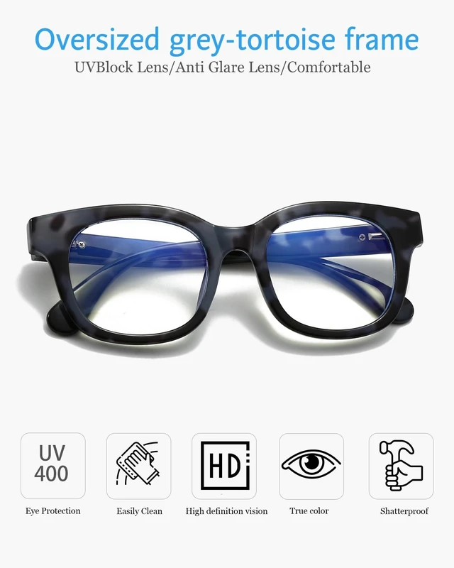 Alt view image 8 of 10 - ANRRI Blue Light Blocking Glasses for Women and Men, Oversized Blue Light Computer Glasses, Tortoise-Grey Frame