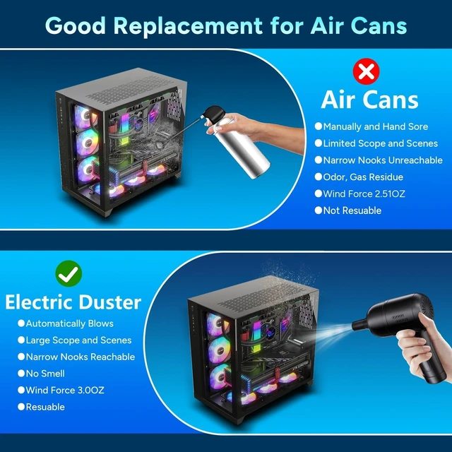 Alt view image 8 of 10 - Maxisola Electric Compressed Air Duster, 3-Gear Dust Blower 100000RPM Brushless for Electronics Computers PC Keyboards Non-Canned Cleaner - 7800mAh Rechargeable with LCD Display