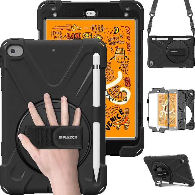 Alt view image 6 of 10 - BRAECN iPad mini 5 Case,iPad mini 4 Case, Heavy Duty Shockproof Protective Rugged Case with Pencil Holder,Hand Strap,Kickstand, Shoulder Strap for iPad mini 5th/4th Generation 7.9 Inch for Kids-Black