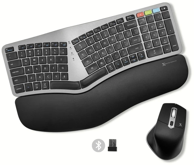 Alt view image 6 of 10 - X9 Ergonomic Keyboard and Mouse Wireless Combo 2.4G+Bluetooth - Type Comfortably Longer - Ergo Split Keyboard and Mouse with Wrist Rest - Fullsize Keyboard for Laptop and PC
