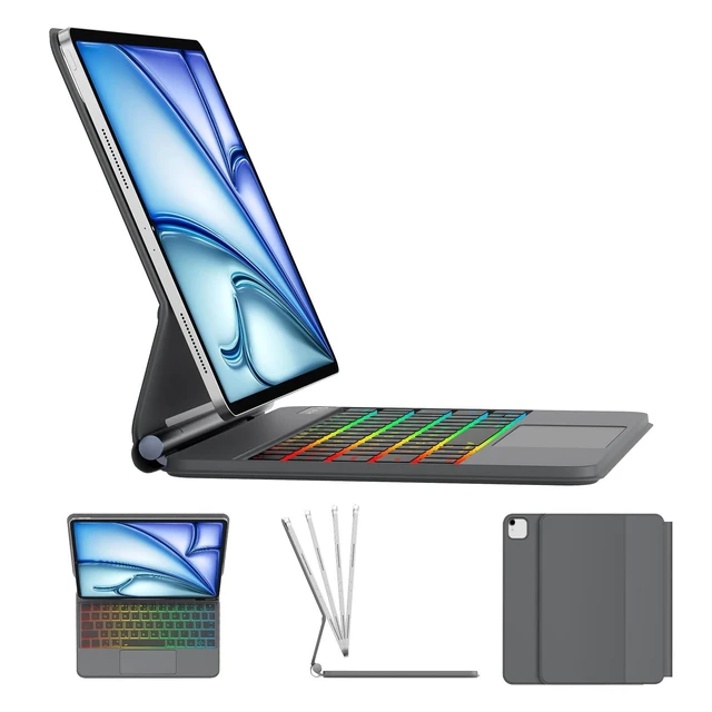 Alt view image 6 of 10 - KVAGO Keyboard Case for iPad Air 11 inch M3,2025/M2, 2024 & iPad Pro 11 inch (4th/3rd/2nd/1st Gen) - Multi-Touch Trackpad, Magic Keyboard Case for iPad Air 5th/4th Gen, Rainbow Colors Backlit, Black