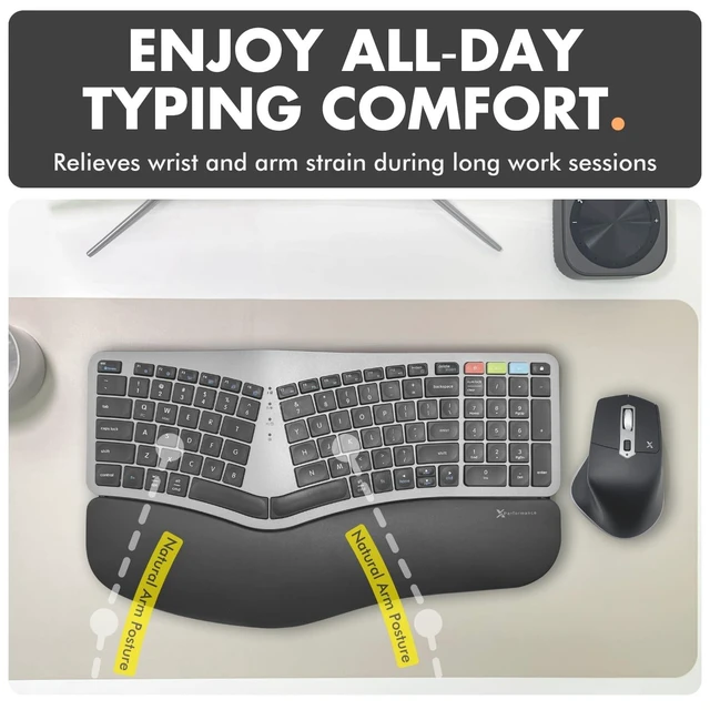 Alt view image 9 of 10 - X9 Ergonomic Keyboard and Mouse Wireless Combo 2.4G+Bluetooth - Type Comfortably Longer - Ergo Split Keyboard and Mouse with Wrist Rest - Fullsize Keyboard for Laptop and PC