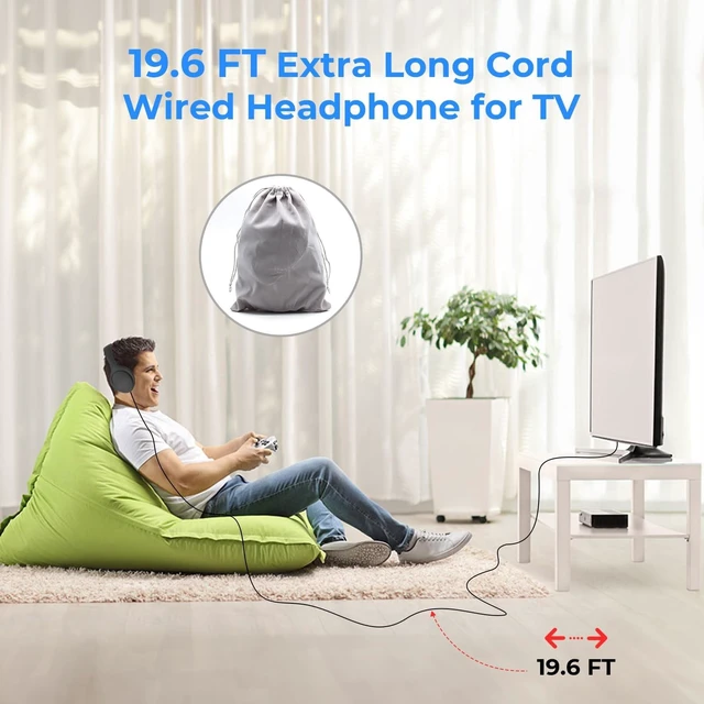 Alt view image 7 of 10 - YUEBAITU Long Cord Wired Headphones for tv, Over Ear Headphone tv Watching for Seniors with Extra Long Cord, Universal 3.5mm AUX Audio(19.5FT)