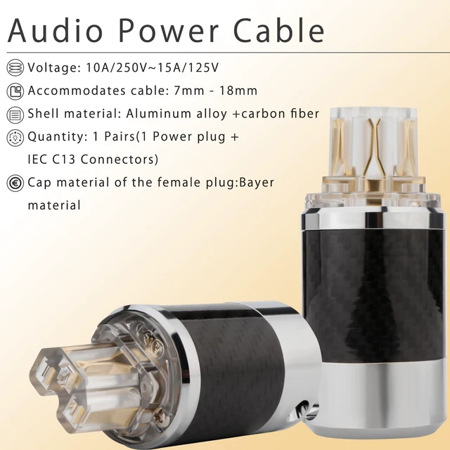Alt view image 8 of 10 - Monosaudio Audio Power Plug Black Carbon Fiber Transparent Aluminum Shell 10A/250V 15A/125V Power Connector Brass IEC320 C13 Connector for DIY Audiophile Power Cord Audio Power Cable(Gold Plated)