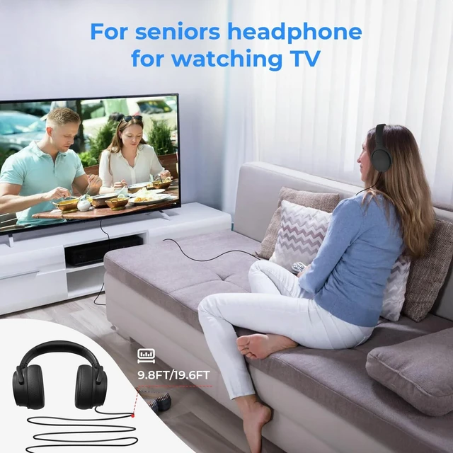 Alt view image 9 of 10 - YUEBAITU Long Cord Wired Headphones for tv, Over Ear Headphone tv Watching for Seniors with Extra Long Cord, Universal 3.5mm AUX Audio(19.5FT)